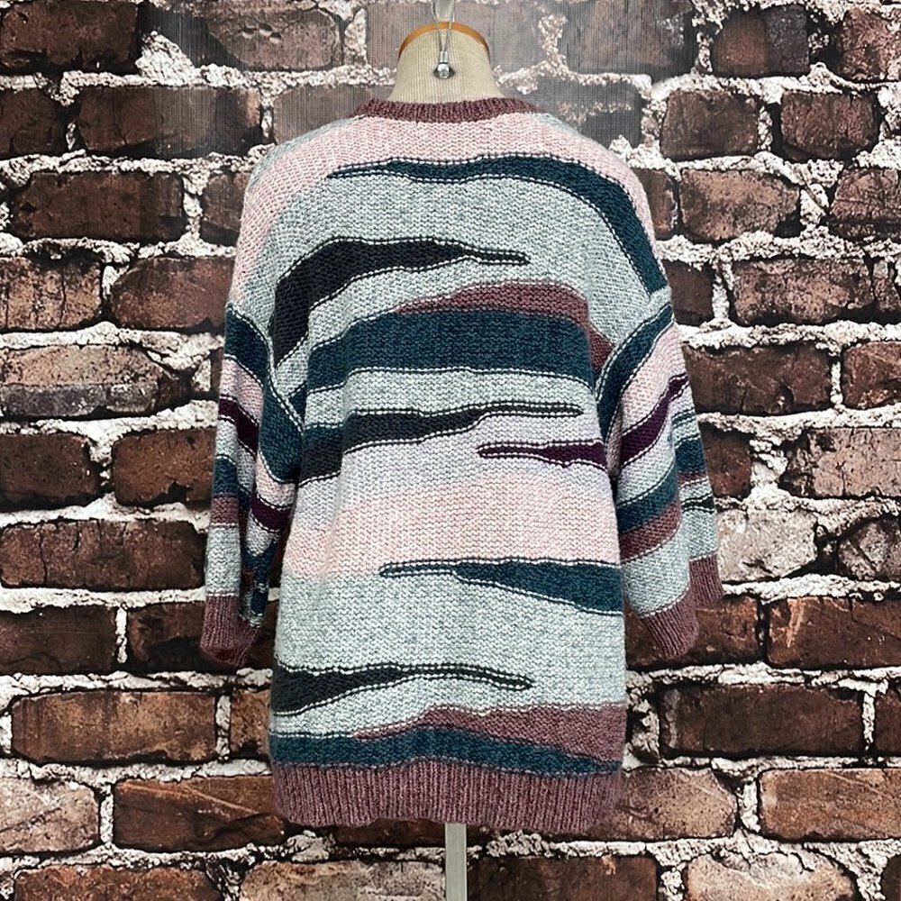 J. Jill Pure Jill Sweater Crew Neck Chunky Knit Pink Teal Size Medium M - Picture 9 of 13
